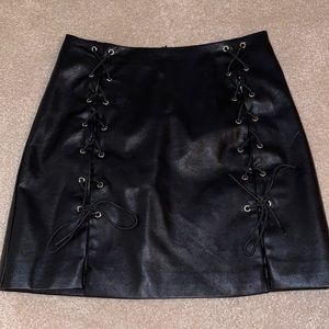 Black Lace - Up Leather Skirt